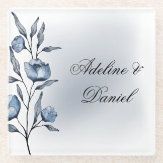 Indigo Romance Wedding Glass Coasters