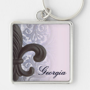 indigo/ rose "iron fleur de lis" Premium Keyring