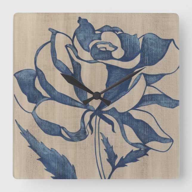 Indigo Rose Square Wall Clock (Front)