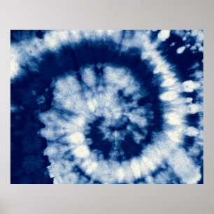 Indigo Round. Bohemian Tie Dye. Blue Roll Psychede Poster