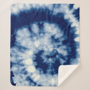 Indigo Round. Bohemian Tie Dye. Blue Roll Psychede Sherpa Blanket