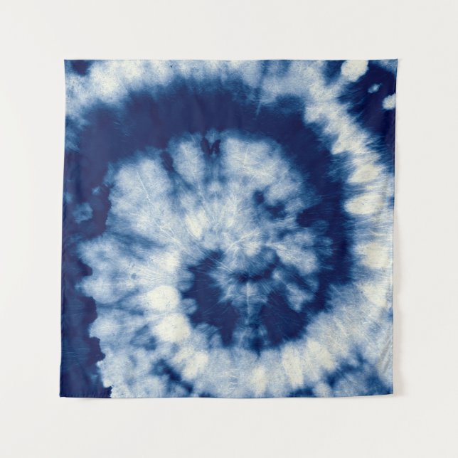 Indigo Round. Bohemian Tie Dye. Blue Roll Psychede Tapestry (Front)