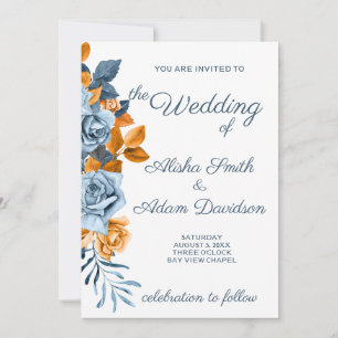 Indigo & Rust Boho Rose Floral Wedding Invitation
