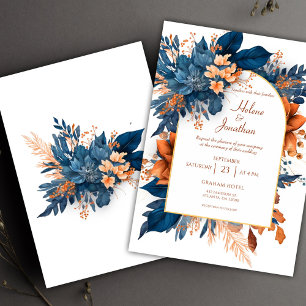 Indigo Rust Boho Watercolor Modern Elegant Wedding Invitation