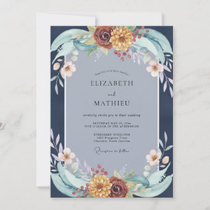 Indigo Rust Wildflower Wedding Invitation