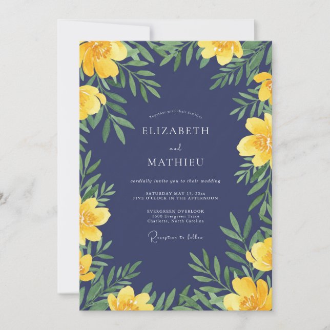 Indigo Saffron Leafy Wedding Invitation (Front)