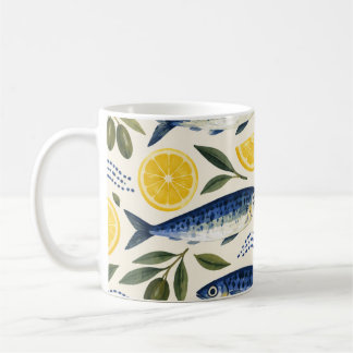 Indigo Sardines and Lemon Slices Coffee Mug