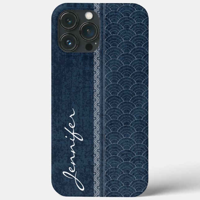Indigo Sashiko Pattern Japanese Embroidery Name Case-Mate iPhone Case (Back)