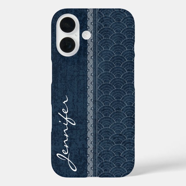 Indigo Sashiko Pattern Japanese Embroidery Name Case-Mate iPhone Case (Back)