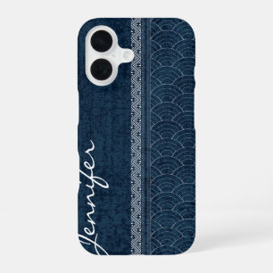 Indigo Sashiko Pattern Japanese Embroidery Name iPhone 16 Case