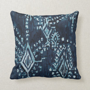 Indigo Satellite Ikat Tribal Watercolor Cushion