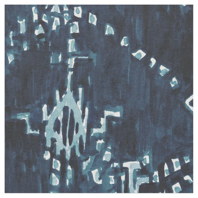 Indigo Satellite Ikat Tribal Watercolor Fabric (Close Up)