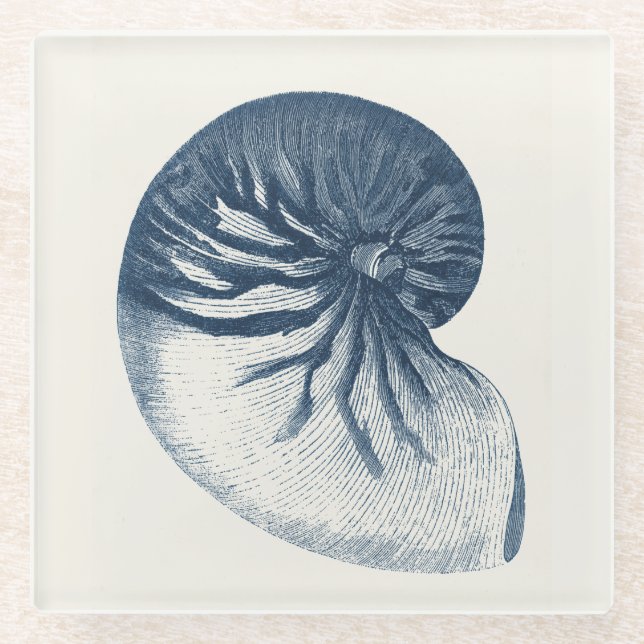 Indigo Shark Eye Seashell Glass Coaster (Front)