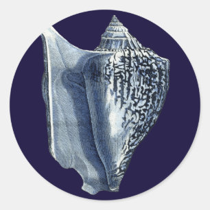 Indigo Shells I Classic Round Sticker