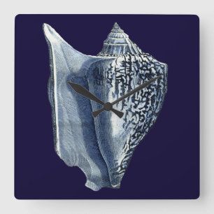 Indigo Shells I Square Wall Clock