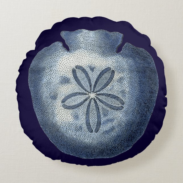 Indigo Shells III Round Cushion (Front)