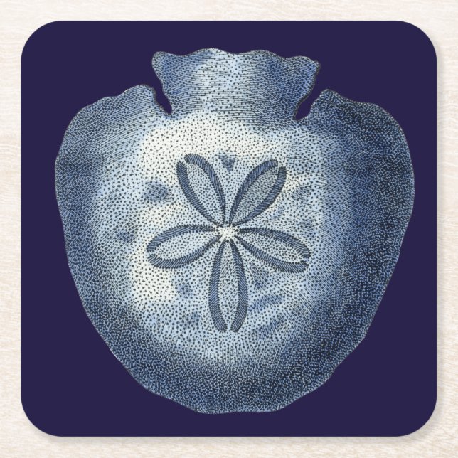 Indigo Shells III Square Paper Coaster (Front)