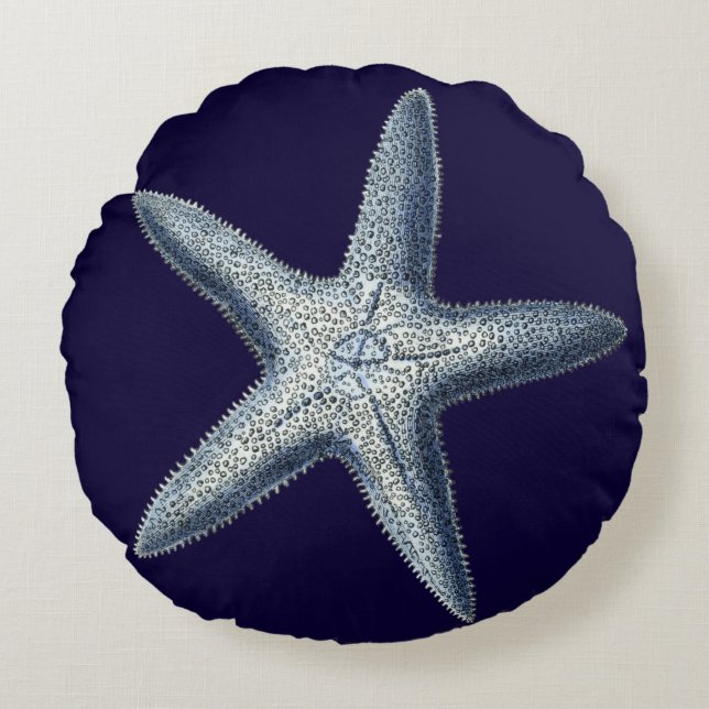 Indigo Shells IV Round Cushion (Front)