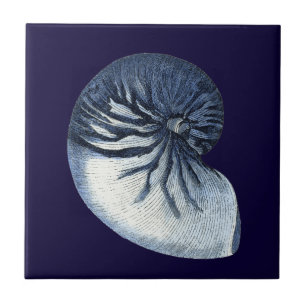 Indigo Shells VII Ceramic Tile