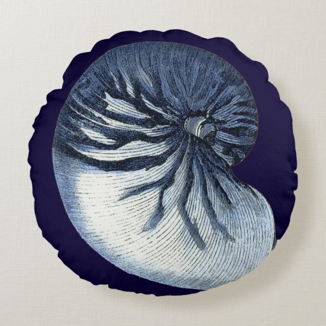 Indigo Shells VII Round Cushion (Front)