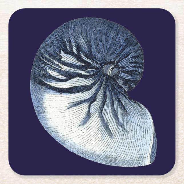 Indigo Shells VII Square Paper Coaster (Front)