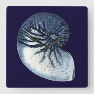 Indigo Shells VII Square Wall Clock