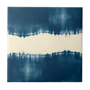 Indigo Shibori Abstract Modern Horizontal Ceramic Tile