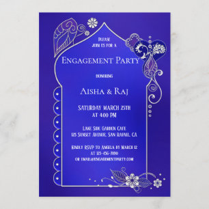 Indigo Silver Henna Mehndi Engagement Invitation