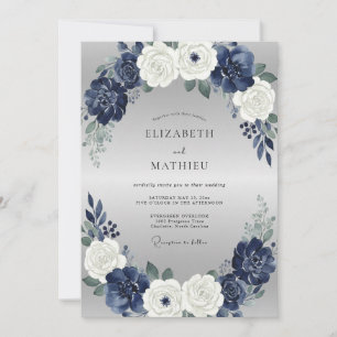 Indigo Silver Peony Wedding Invitation