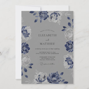 Indigo Slate Botanical Watercolor Wedding Invitation