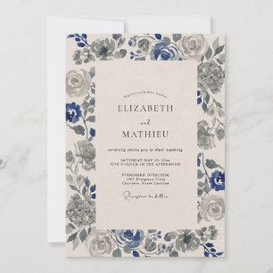 Indigo Slate Rose Wedding Invitation
