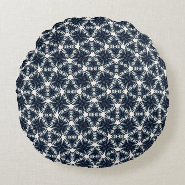 Indigo Snowflower Lattice Round Cushion (Front)