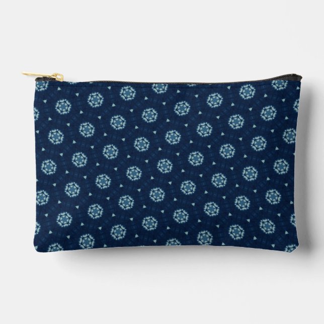 Indigo Spirit: Boho African Geometry Accessory Pouch (Front)