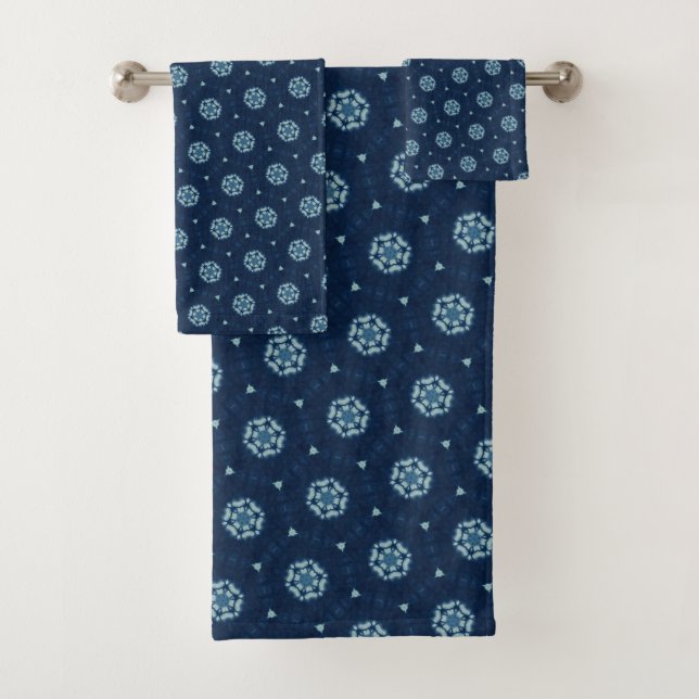 Indigo Spirit: Boho African Geometry Bath Towel Set (Insitu)