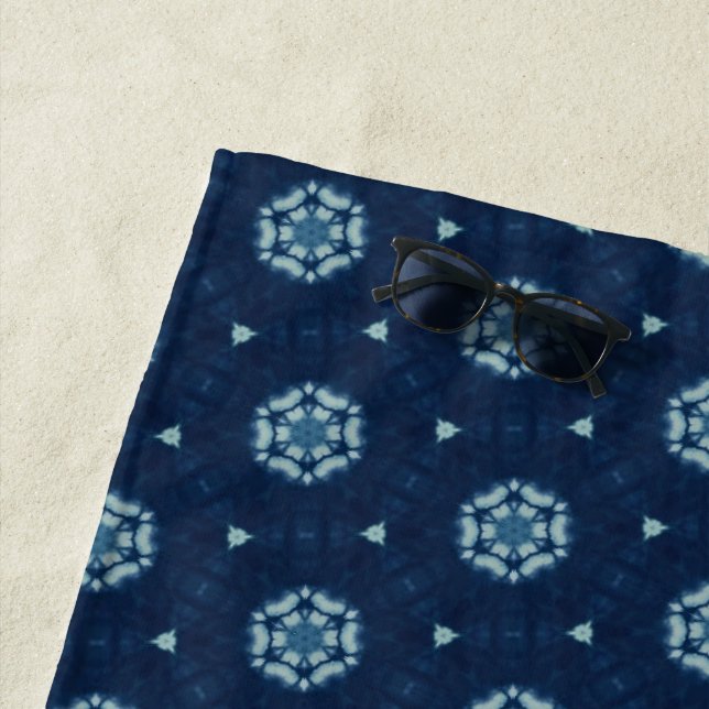 Indigo Spirit: Boho African Geometry Beach Towel (In Situ)