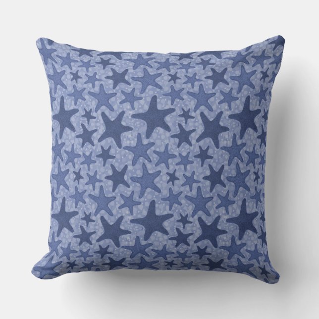 Indigo Starfish Pattern Throw Pillow (Front)