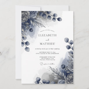 Indigo Stately Winter Wedding Invitation