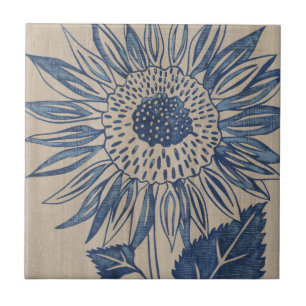 Indigo Sunflower Ceramic Tile