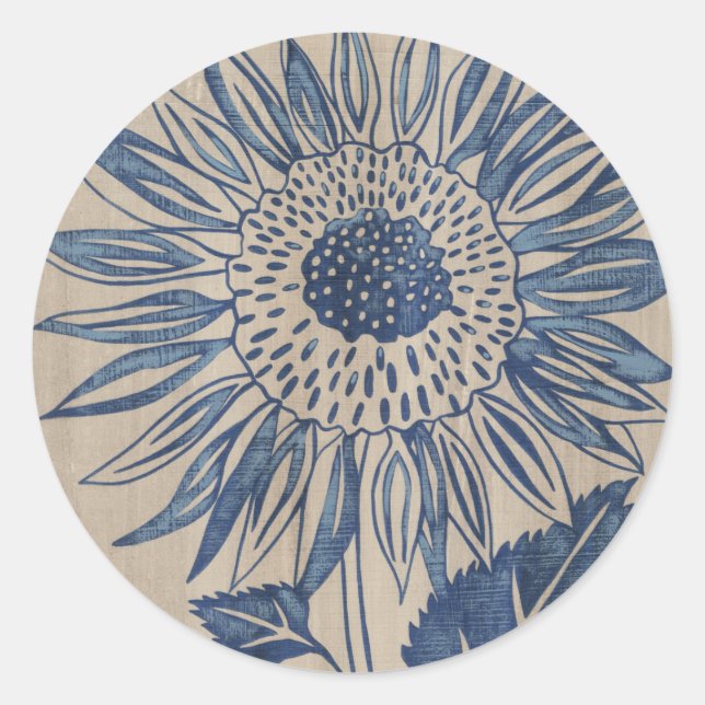 Indigo Sunflower Classic Round Sticker (Front)