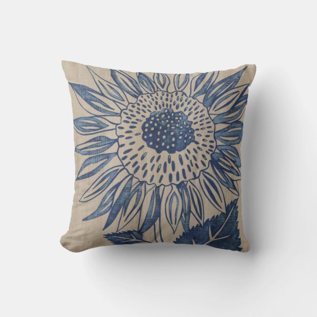 Indigo Sunflower Cushion (Front)