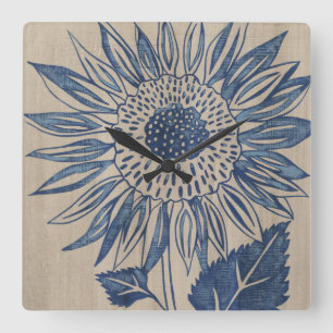 Indigo Sunflower Square Wall Clock