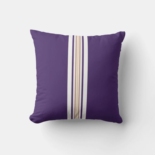 indigo, tan and cream vertical lines decoration cushion (Front)
