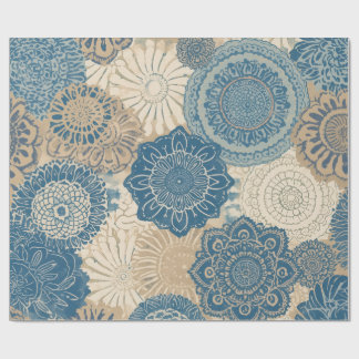 Indigo Tan Boho Floral Wrapping Paper