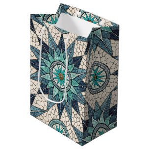 Indigo Teal Compass Mosaic – Stained Glass Medium Gift Bag