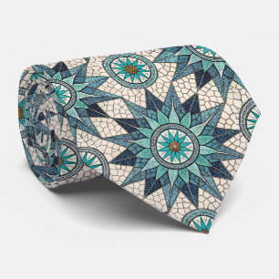 Indigo Teal Compass Mosaic – Stained Glass Tie