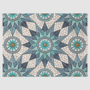 Indigo Teal Compass Mosaic – Stained Glass Tissue Paper