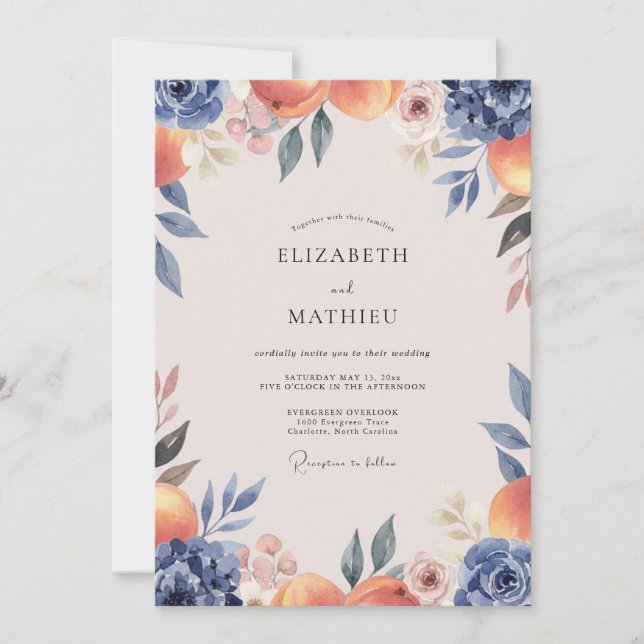 Indigo Terracotta Leafy Wedding Invitation (Front)