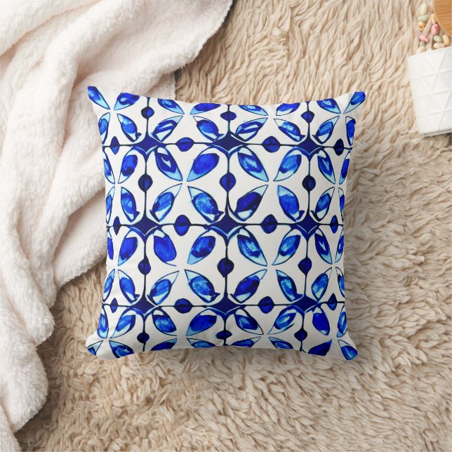 Indigo Tiles Abstract Floral Pattern Cushion (Blanket)