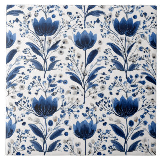 Indigo Tulip Botanical Garden Ceramic Tile