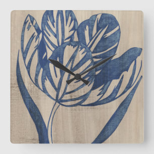 Indigo Tulip Square Wall Clock